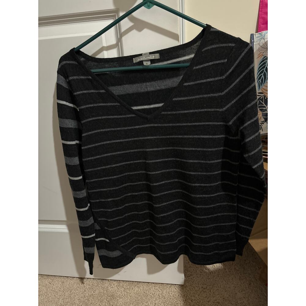 Smartwool split stripe sweater sz s euc black gray v-neck
